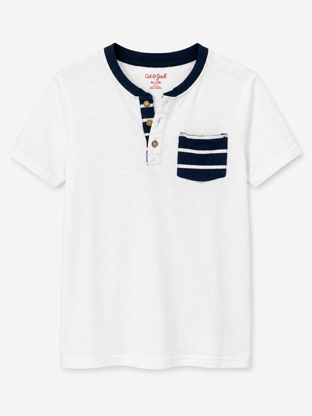 Cat & Jack White Tee with Navy Trim & Striped Pocket - Kids